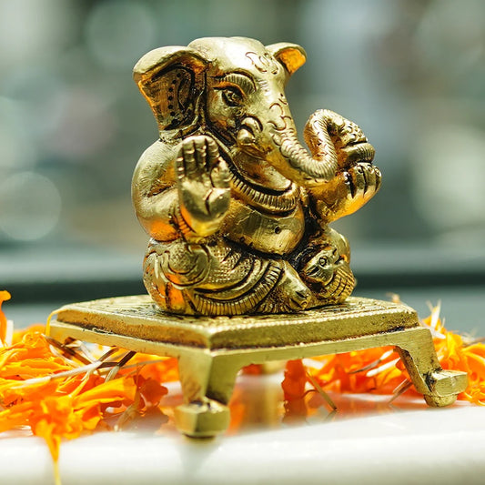 Blissful Lord Ganesha Brass Finish Handmade Idol GI-1