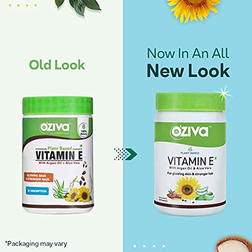OZiva Plant Based Natural Vitamin E (With Argan oil + Aloe vera) - 30 Veg Capsules