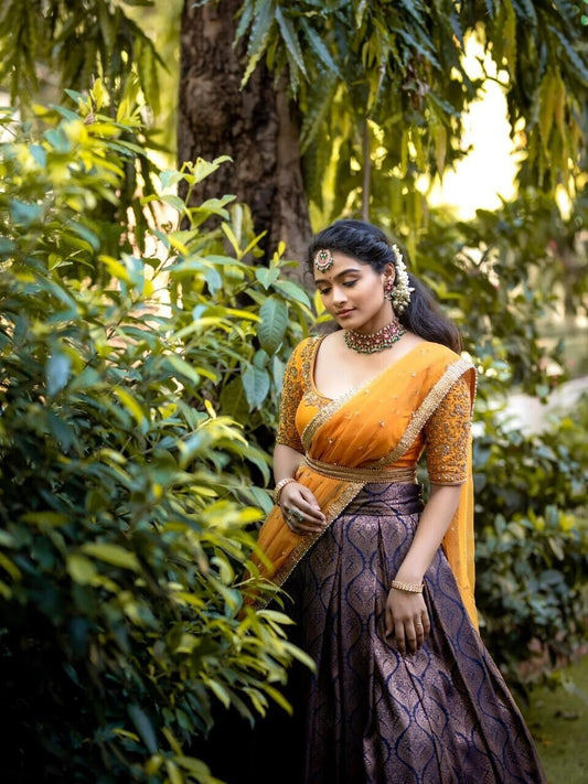 Kanjivaram Silk Pure Zari Halff Saree Lehenga Blouse Dupatta