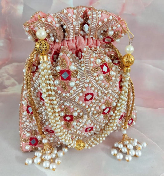 Bridal Potli bag Designer Heavy artificial mirror Potli handmade purse