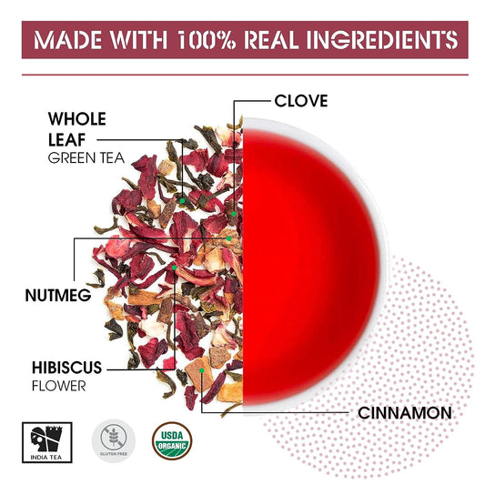 Teabox Organic Hibiscus Cinnamon Clove Green Tea Loose Leaves - 100 gm
