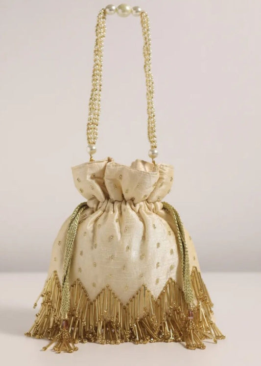 Designer Cream White Potli Bag