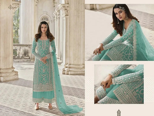 Straight Embroidered Indian Ethnic Casual Wear Net Salwar Suit, Semi Stitched 12-RD6