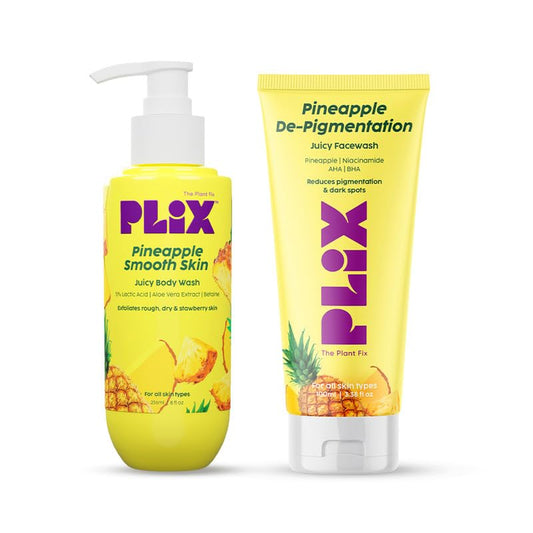 PLIX Pineapple Glow Duo, Depigmentation Face Wash (100 ml)Lactic Acid Exfoliating Body Wash (236 ml) Combo