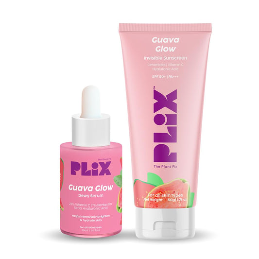 PLIX SPF 50+ Guava Glow Sunscreen and 23% Vitamin C Guava Face Serum Combo (50g and 20ml)