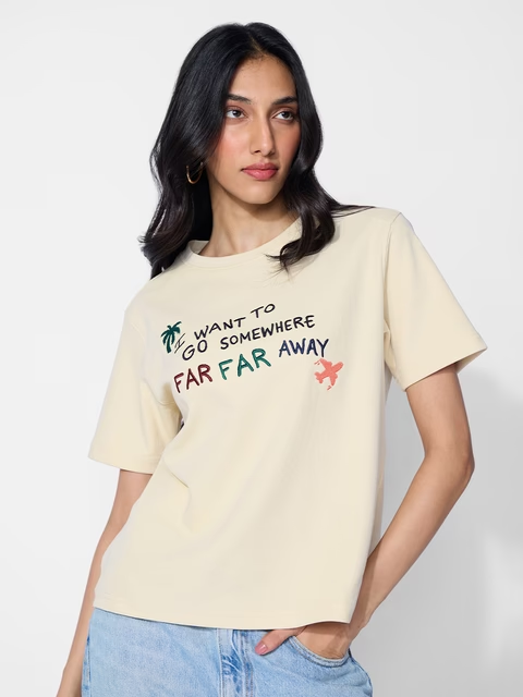 Textured T-shirt: Far Away Women Relaxed Fit T-Shirts