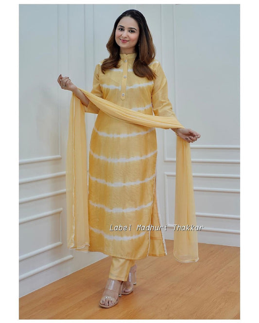 Pure Chanderi Silk Readymade Indian Party Function Top Bottom & Dupatta 12-SR34