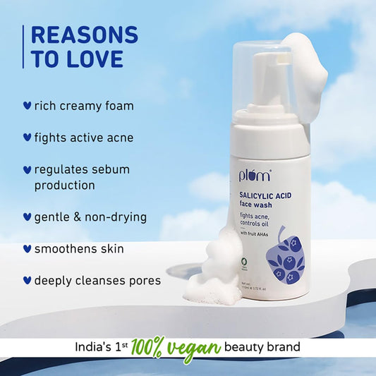 Plum 1% Encapsulated Salicylic Acid Foaming Face Wash – Deep Cleansing & Gentle Exfoliation (110ml)