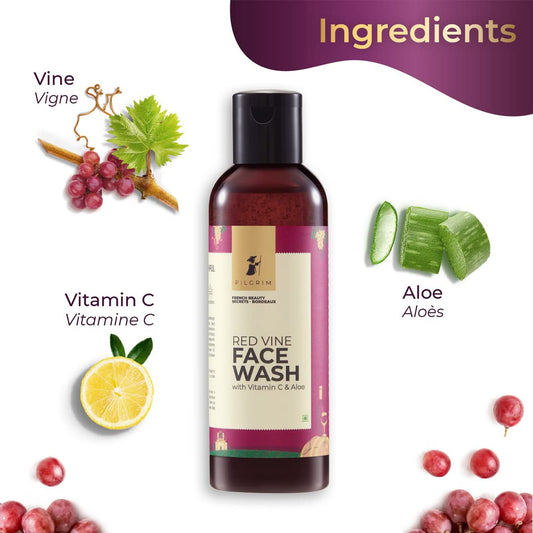 PILGRIM French Red Vine Face Wash 100ml, Face Cream SPF 30 50gm, & Night Gel Creme 50gm