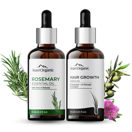 Aravi Organic Rosemary Oil - 15ml And Hair Growth Serum- 30ml Combo