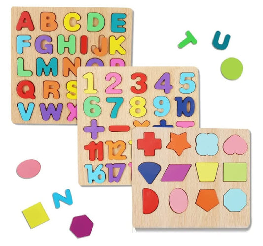 Chocozone Wooden Learning Educational Game Board (Alphabets, Numbers & Shapes)