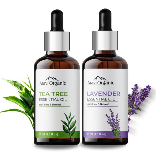 Aravi Organic Tea Tree And Lavender Essential Oil For Healthy Hair and Skin - For Women and Men -15 ml