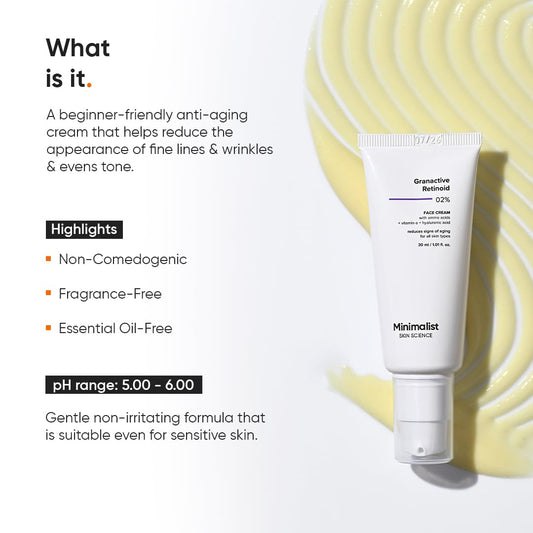 Minimalist 2% Retinoid Anti Ageing Night Cream for Wrinkles & Fine Lines-30ml