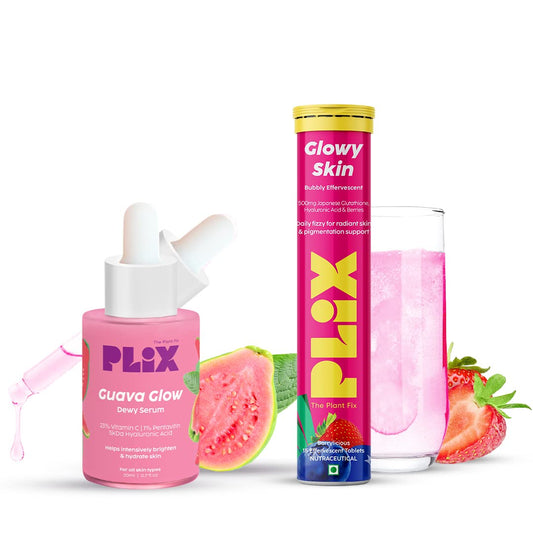 PLIX Skin Glow 15 Effervescent Tablets and Guava Serum - 30 ml Combo