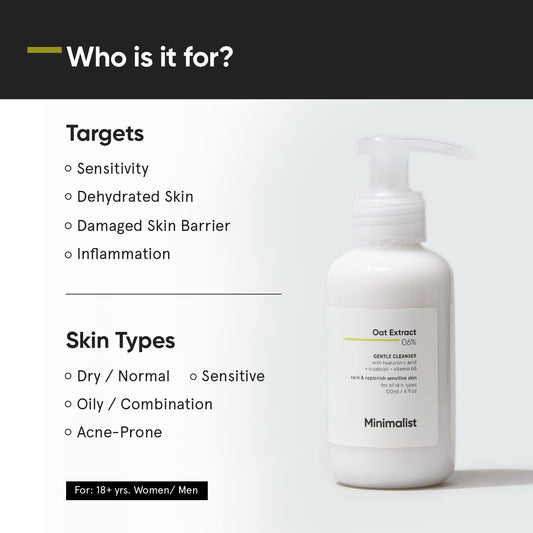 Minimalist Gentle Face Wash With 6% Oat Extract & Hyaluronic Acid For Sensitive Skin | Gentle Cleanser (120 ML)