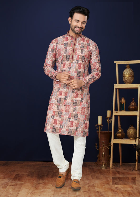 Designer Heavy Cotton Men'S Kurta Pajama Set