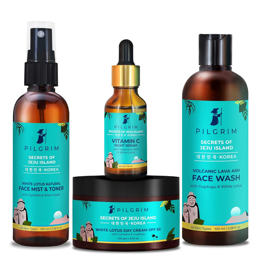 Pilgrim Korean Skin Face Care Kit Vitamin C Night Serum 30ml + Face Wash 100 Ml + Toner 100 Ml + Day Cream Spf50 100 Gm