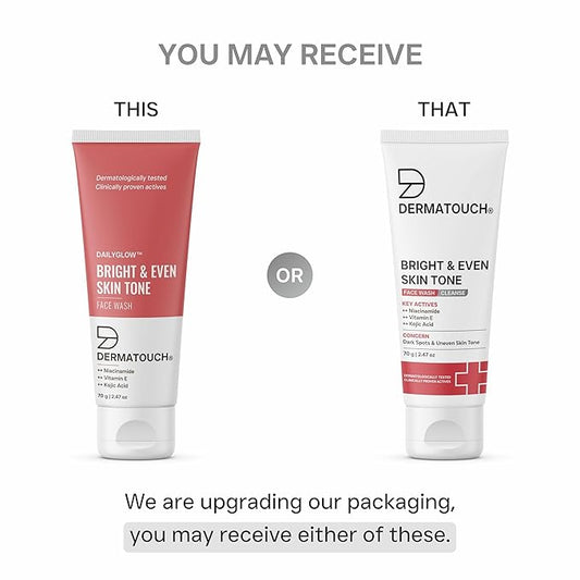 DERMATOUCH Bright & Even Tone Face Wash with Niacinamide & Kojic Acid – 70g | Daily Cleansing Gel