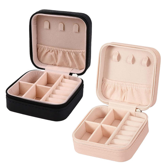 YouBella Jewellery Set of 2 Combo Organiser PU Leather Zipper Portable Storage Box (Pink & Black)
