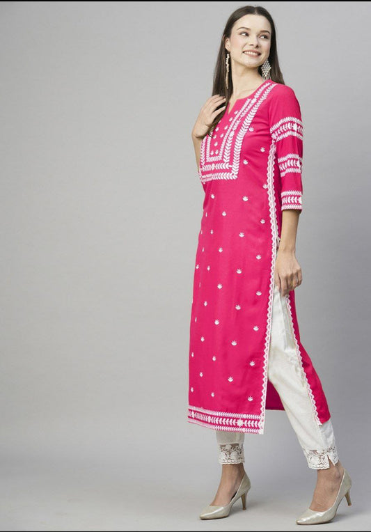 Full Stitched Cotton Embroidery Work Kurti & Top
