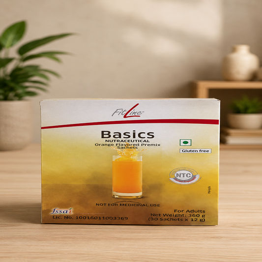 FitLine Basics Orange Flavored Nutraceutical Premix Sachets | Gluten Free Daily Nutrition Drink Mix | 30 Sachets (360g)