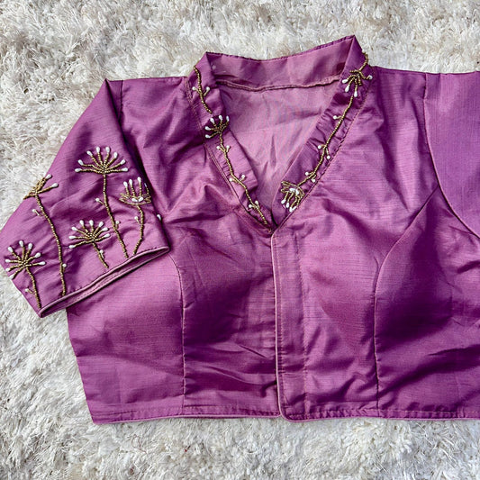 Purple Ethnic Beautiful Designer Silk Full Stitched Saree Blouse