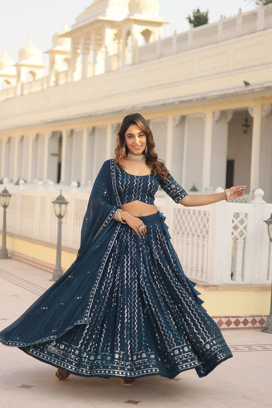 Faux Bloouming Sequence Embroidery Work Lehenga Choli With Dupatta