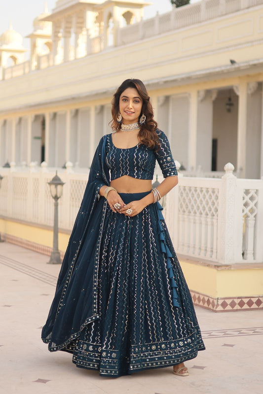 Faux Bloouming Sequence Embroidery Work Lehenga Choli With Dupatta