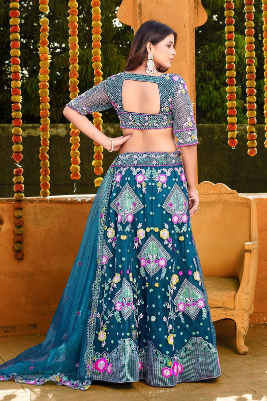 Butterfly Net Sequence Embroidery Work Lehenga Choli With Dupatta