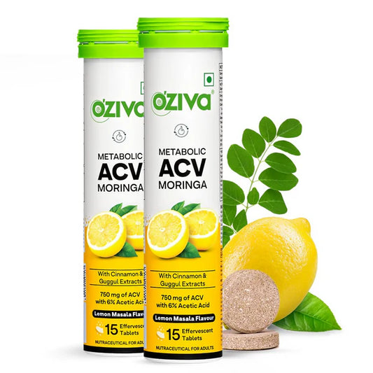 OZiva Metabolic ACV Moringa Effervescent Lemon Masala Flavor - 15 Tablets - Pack of 2