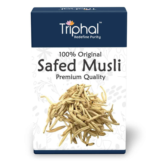 Triphal Safed Musli Whole (Sabut) - Raw and Unprocessed, Herb For Overall Well being
