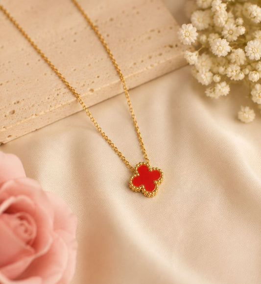 Red Clover Stainless Steel Pendant Necklace for Women Gold Anti-Tarnish Jewellery