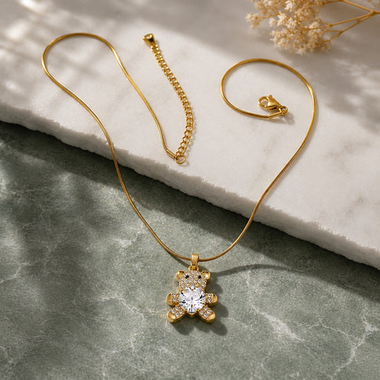 Teddy Bear Stainless Steel Pendant Necklace for Women Anti-Tarnish Jewelry