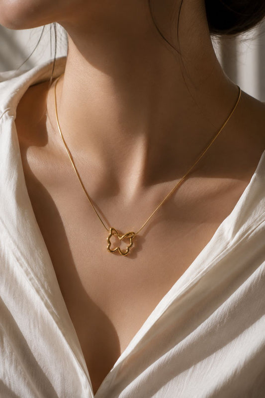 Gold Butterfly Stainless Steel Pendant Necklace for Women Anti-Tarnish Jewelry