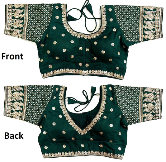 Green Silk Blouse,Embroidery Work Blouse For Women