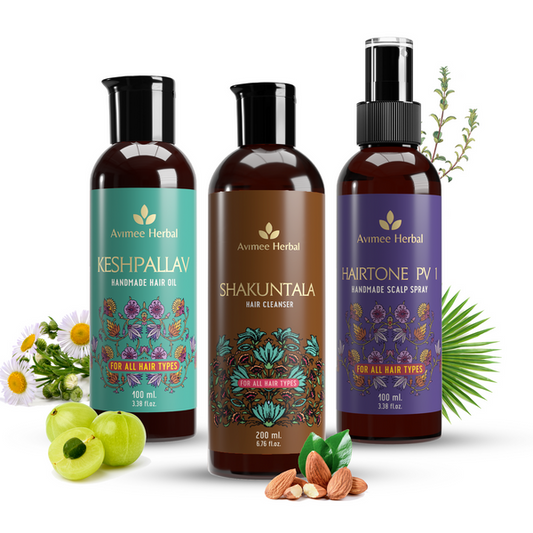 Avimee Herbal Keshpallav Hair Oil & Hairtone PV 1 Scalp Spray & Shakuntala Hair Shampoo