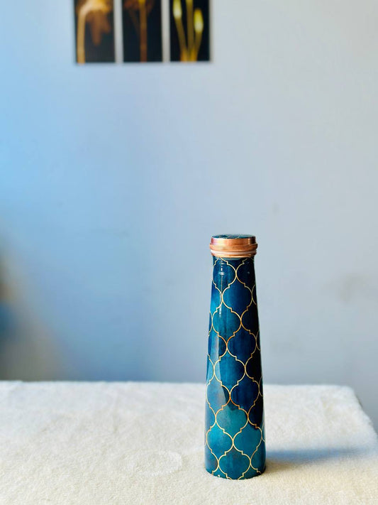 Meenakari Print Tower Copper Water Bottle – 1L | Leak-Proof, Ayurvedic-Inspired Design
