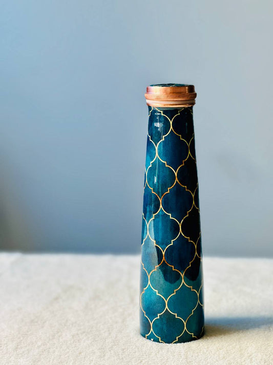 Meenakari Print Tower Copper Water Bottle – 1L | Leak-Proof, Ayurvedic-Inspired Design