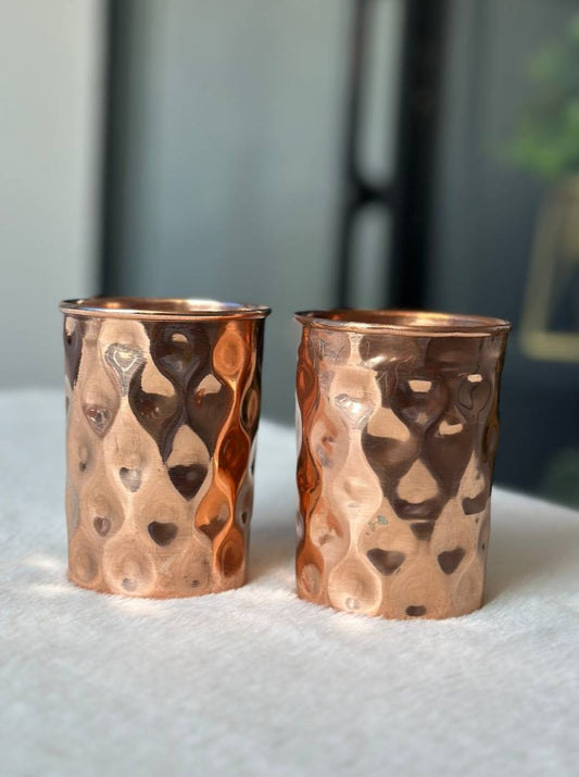 Copper Diamond Water Glass - 300 Ml - Pack of 2