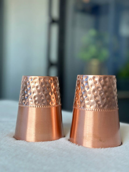 Halh hammer And Half Plain Copper Water Glass - 300ml - Pack of 2