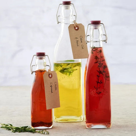 Clip Top Square Glass Bottle | 1000 ml | Single