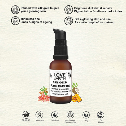 Love Earth 24K Gold Glass Face Oil - Glow - 30ml