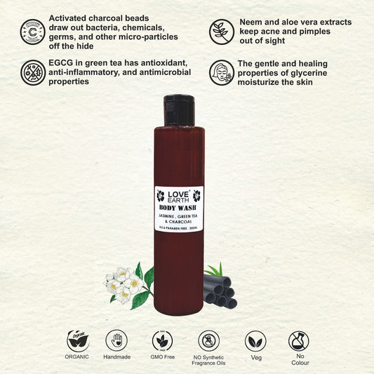 Love Earth Body Wash Jasmine Green Tea&Charcoal With Aloe Vera 200ml