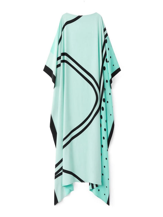 Beach Wear Sea Green Shaded Dot Printed Style Women French Moss Kaftan J5686