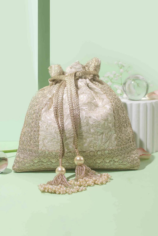 Indian Off-white wedding Potli Bag women handbag potli drawstring bag Potli Bag