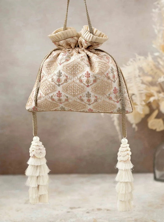 Poly silk Embroidered Wedding Potli Bag