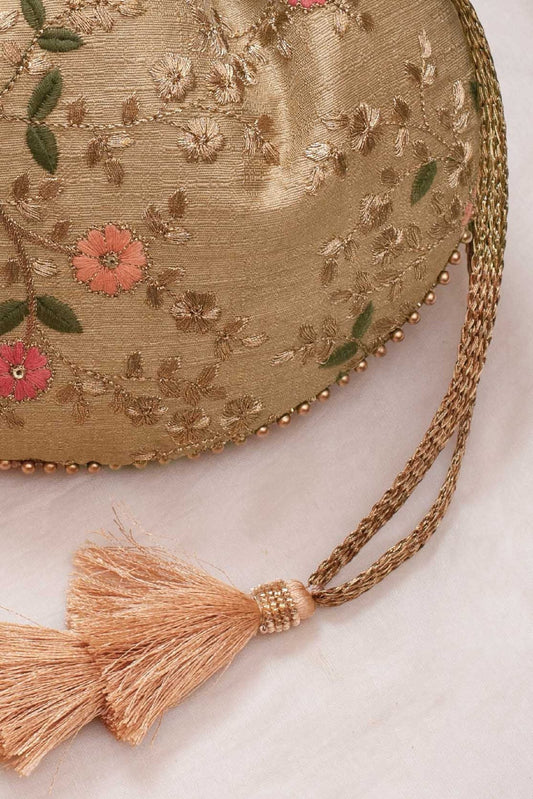 Embroidered poly silk drawstring pouch bag, wedding potli,Valentines gift