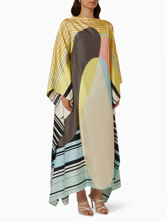 Beachwear Printed Soft Satin Silk Kaftan Top Dress For Women J5683
