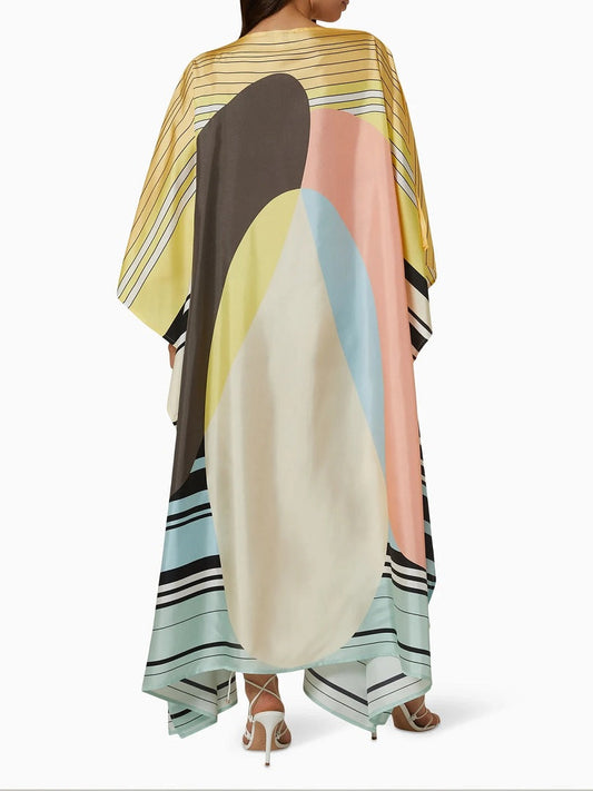 Beachwear Printed Soft Satin Silk Kaftan Top Dress For Women J5683