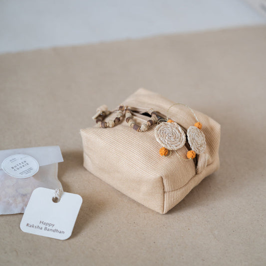 Brown Cute Cube Rakhi Pouch | Gift Hamper
